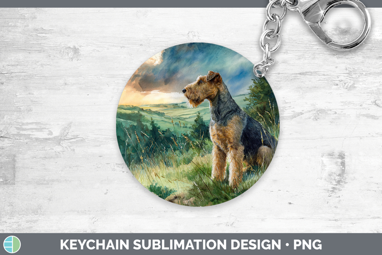 Airedale Terrier Dogs 04 Sunset Keychain Sublimation Design
