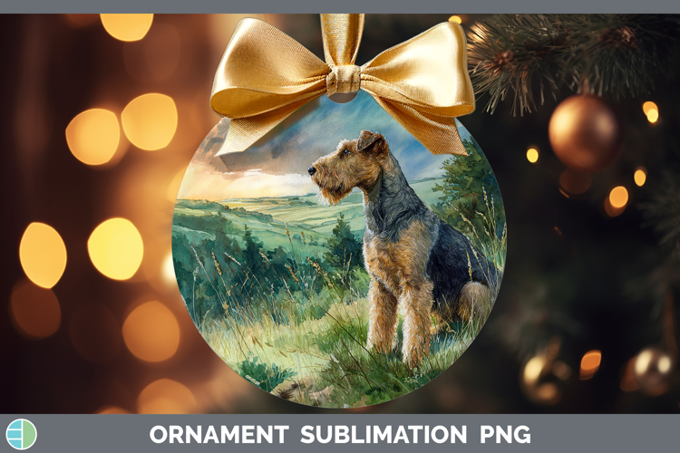 Airedale Terrier Dogs 04 Sunset Ornament Sublimation Design