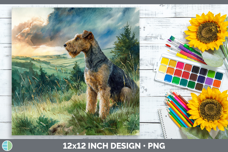 Airedale Terrier Dogs 04 Sunset Paper Backgrounds Design