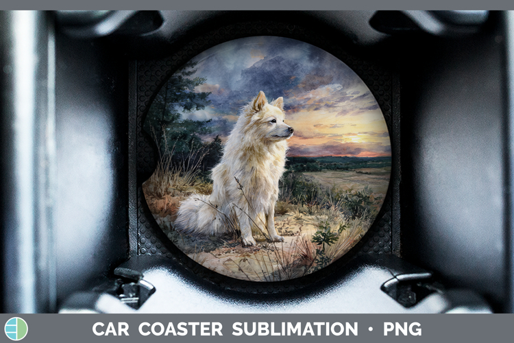 American Eskie Dogs 04 Sunset Car Coaster Sublimation Design