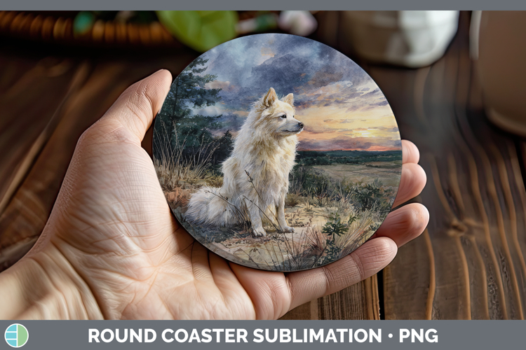 American Eskie Dogs 04 Sunset Round Coaster Sublimation Desi