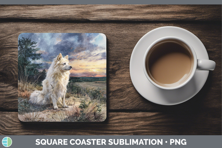 American Eskie Dogs 04 Sunset Square Coaster Sublimation Des
