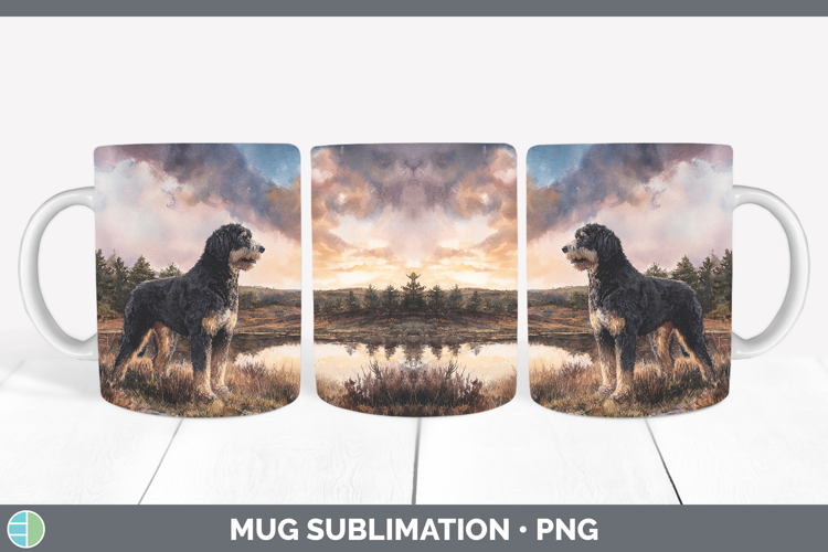 Bernedoodle Dogs 04 Sunset Mug Wrap Sublimation Design