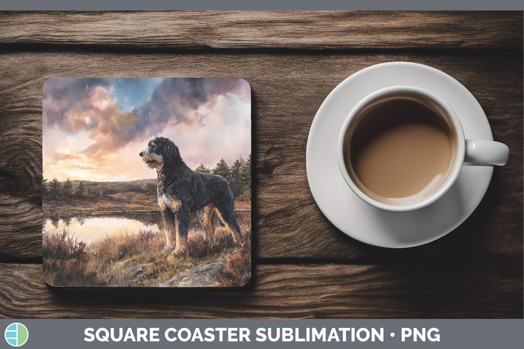 Bernedoodle Dogs 04 Sunset Square Coaster Sublimation Design
