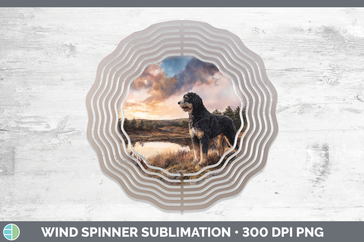 Bernedoodle Dogs 04 Sunset Wind Spinner Sublimation Design