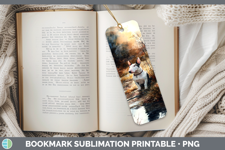 Bull Terrier Dogs 04 Sunset Bookmark Sublimation Design