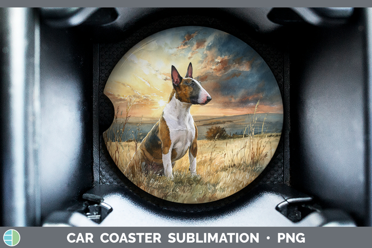 Bull Terrier Dogs 04 Sunset Car Coaster Sublimation Design