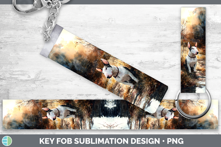 Bull Terrier Dogs 04 Sunset Key Fob Sublimation Design