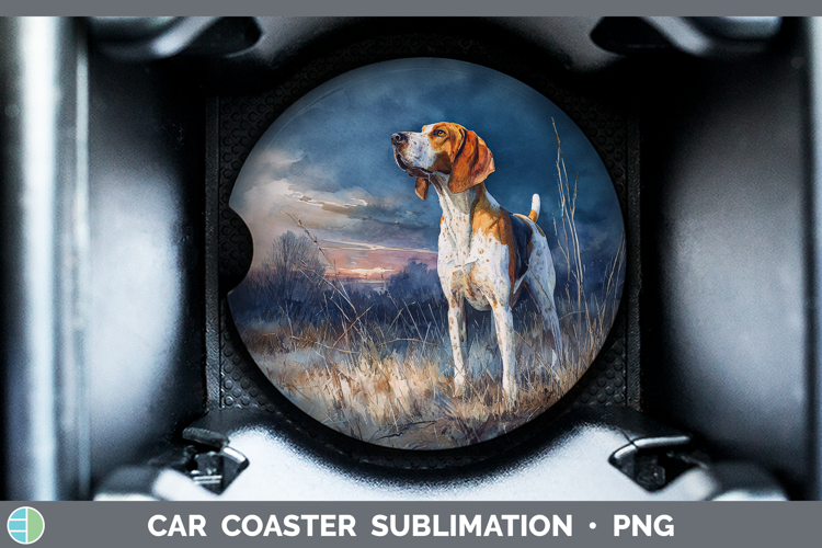 English Coonhound Dogs 04 Sunset Car Coaster Sublimation Des