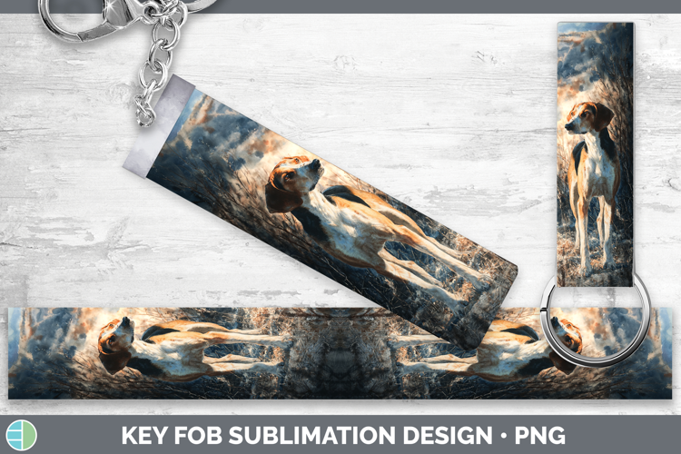 English Coonhound Dogs 04 Sunset Key Fob Sublimation Design