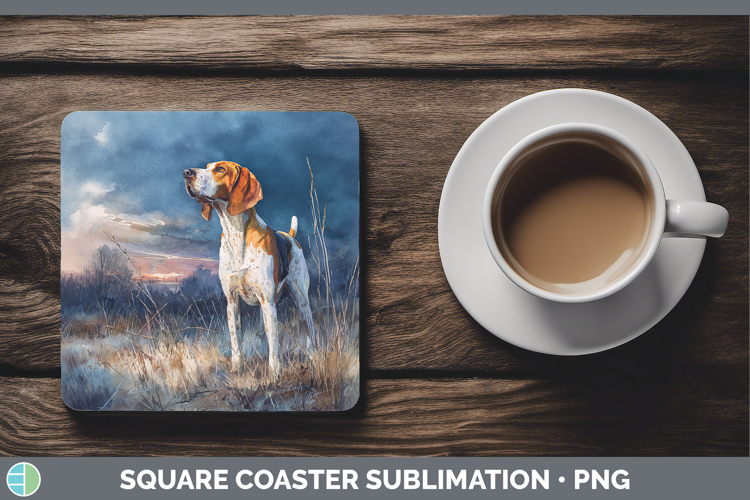 English Coonhound Dogs 04 Sunset Square Coaster Sublimation