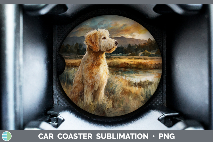 Goldendoodle Dogs 04 Sunset Car Coaster Sublimation Design