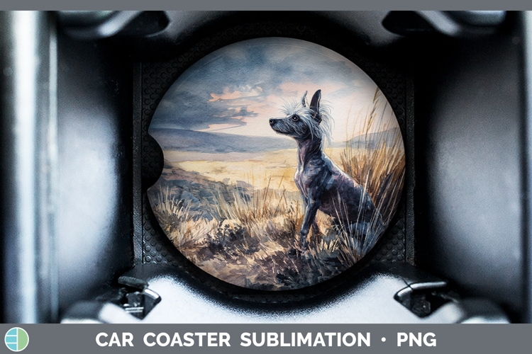 Hairless Chinese Crested Dogs 04 Sunset Car Coaster Sublimat