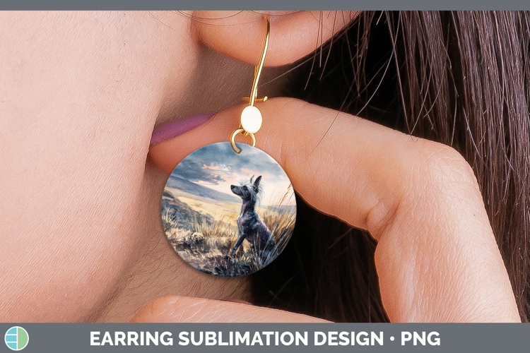 Hairless Chinese Crested Dogs 04 Sunset Round Earrings Subli