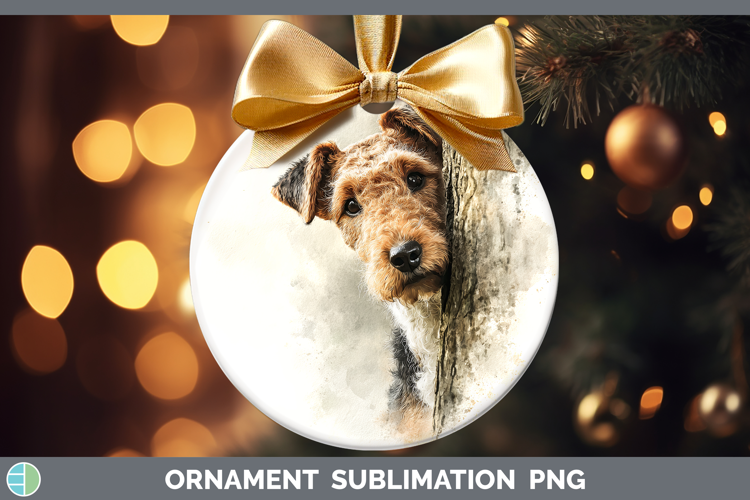 Airedale Terrier Dogs 04 Tree Peek Ornament Sublimation Desi