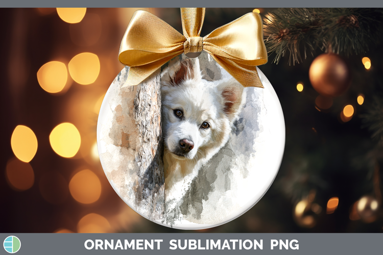 American Eskie Dogs 04 Tree Peek Ornament Sublimation Design