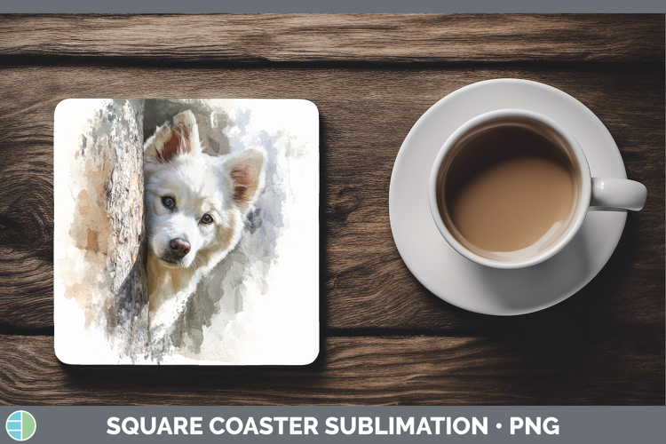 American Eskie Dogs 04 Tree Peek Square Coaster Sublimation