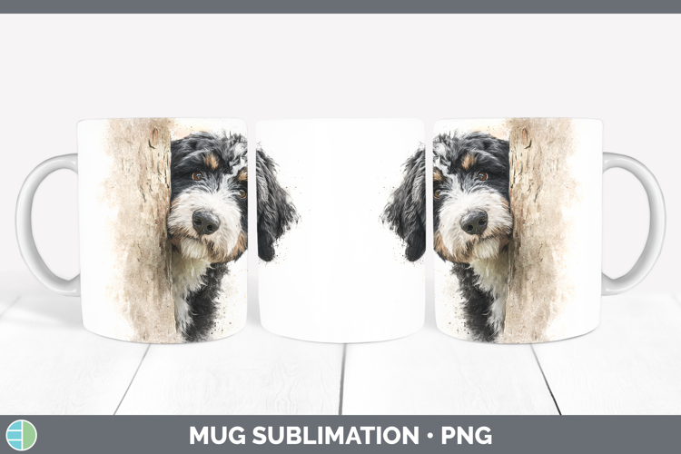 Bernedoodle Dogs 04 Tree Peek Mug Wrap Sublimation Design