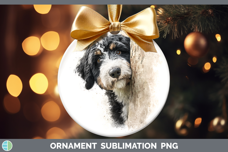 Bernedoodle Dogs 04 Tree Peek Ornament Sublimation Design