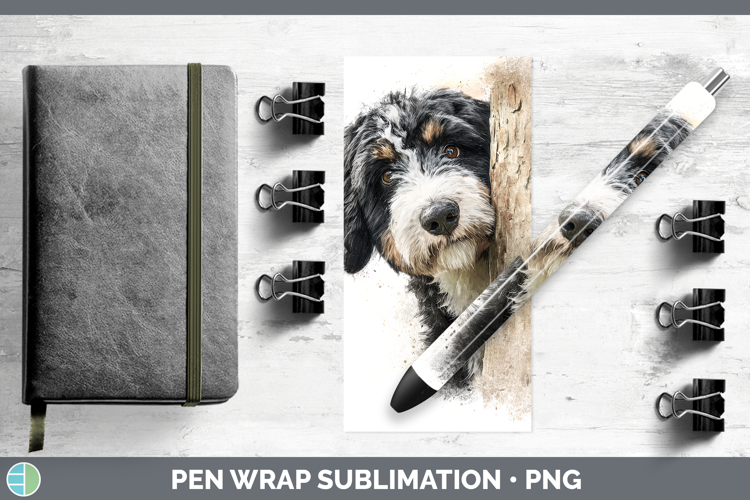 Bernedoodle Dogs 04 Tree Peek Pen Wrap Sublimation Design