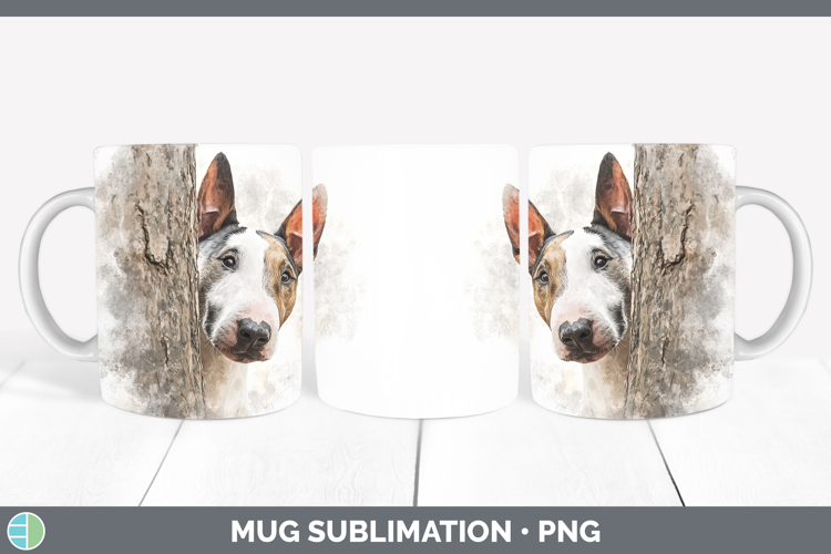 Bull Terrier Dogs 04 Tree Peek Mug Wrap Sublimation Design