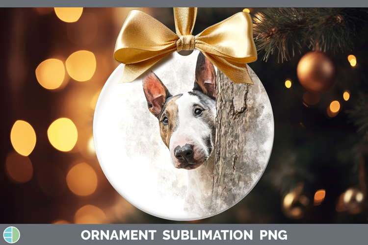 Bull Terrier Dogs 04 Tree Peek Ornament Sublimation Design