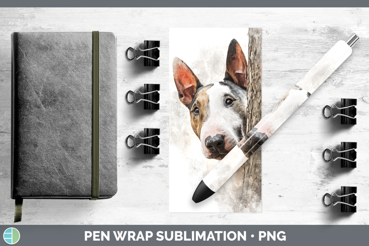 Bull Terrier Dogs 04 Tree Peek Pen Wrap Sublimation Design
