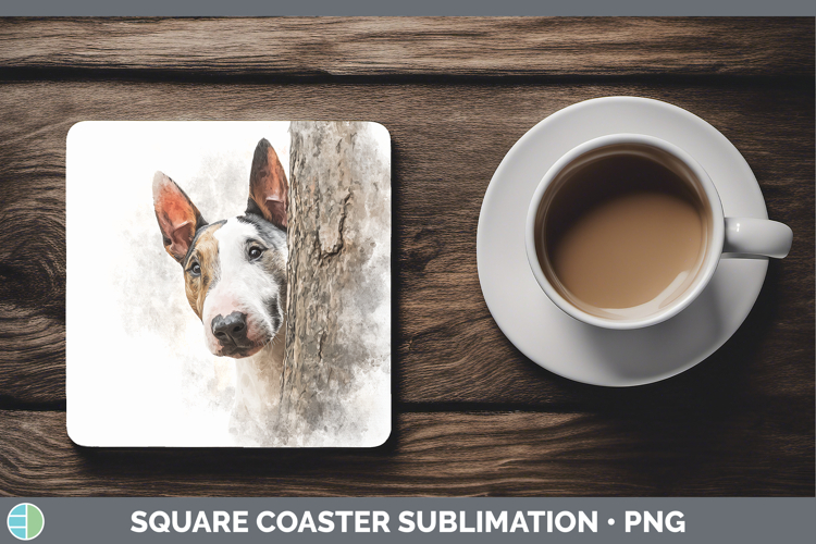 Bull Terrier Dogs 04 Tree Peek Square Coaster Sublimation De