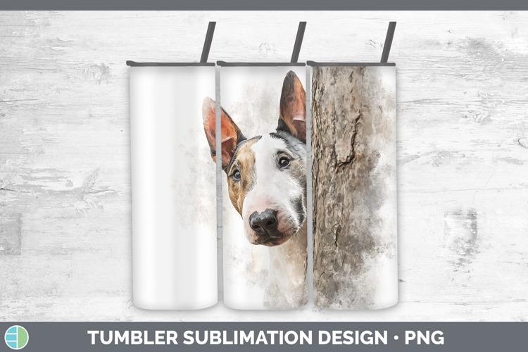 Bull Terrier Dogs 04 Tree Peek Tumbler Sublimation Design