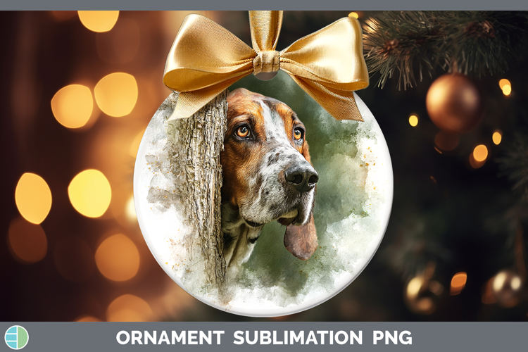 English Coonhound Dogs 04 Tree Peek Ornament Sublimation Des