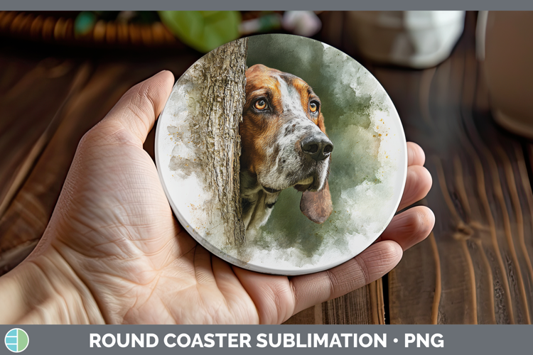 English Coonhound Dogs 04 Tree Peek Round Coaster Sublimatio