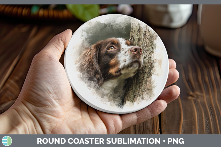 English Springer Spaniel Dogs 04 Tree Peek Round Coaster Sub