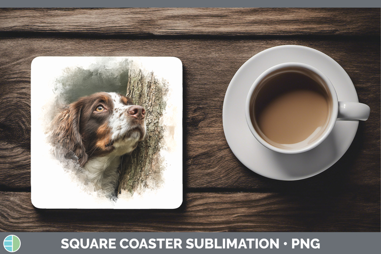 English Springer Spaniel Dogs 04 Tree Peek Square Coaster Su