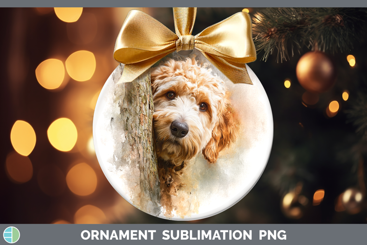 Goldendoodle Dogs 04 Tree Peek Ornament Sublimation Design