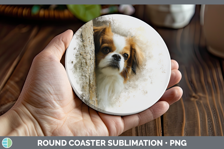 Japanese Chin Dogs 04 Tree Peek Round Coaster Sublimation De