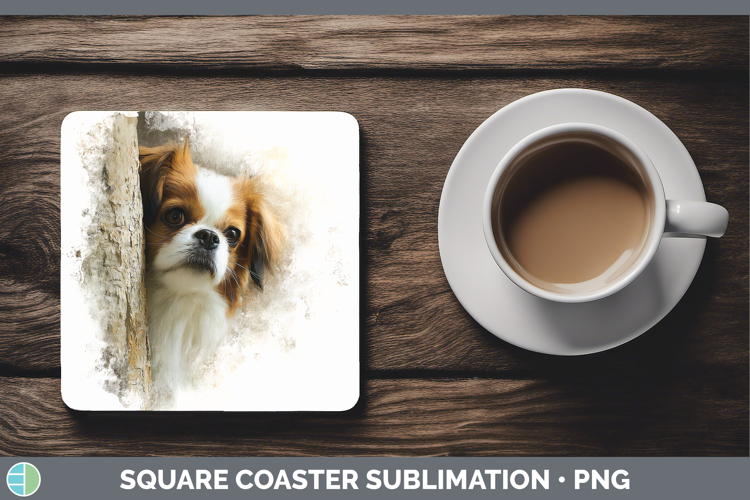 Japanese Chin Dogs 04 Tree Peek Square Coaster Sublimation D