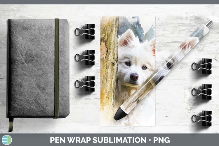Japanese Spitz Dogs 04 Tree Peek Pen Wrap Sublimation Design