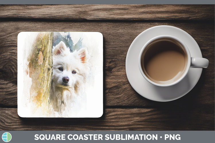 Japanese Spitz Dogs 04 Tree Peek Square Coaster Sublimation