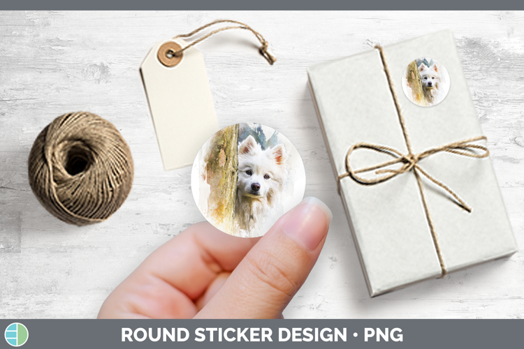 Japanese Spitz Dogs 04 Tree Peek Stickers Design