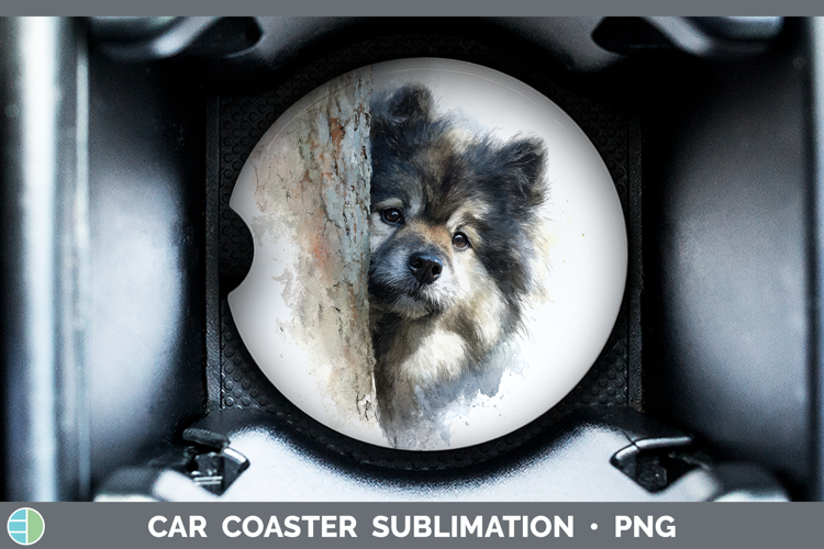 Keeshond Dogs 04 Tree Peek Car Coaster Sublimation Design