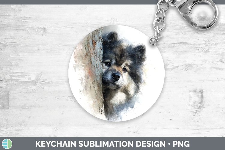 Keeshond Dogs 04 Tree Peek Keychain Sublimation Design