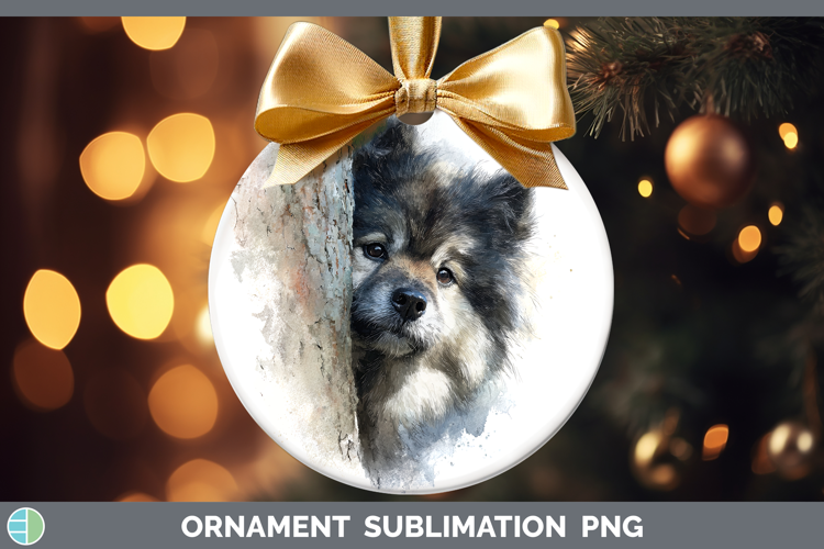 Keeshond Dogs 04 Tree Peek Ornament Sublimation Design