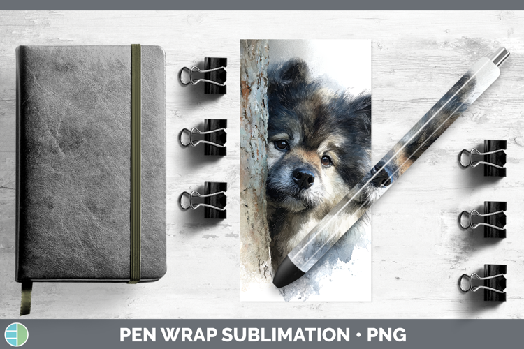 Keeshond Dogs 04 Tree Peek Pen Wrap Sublimation Design