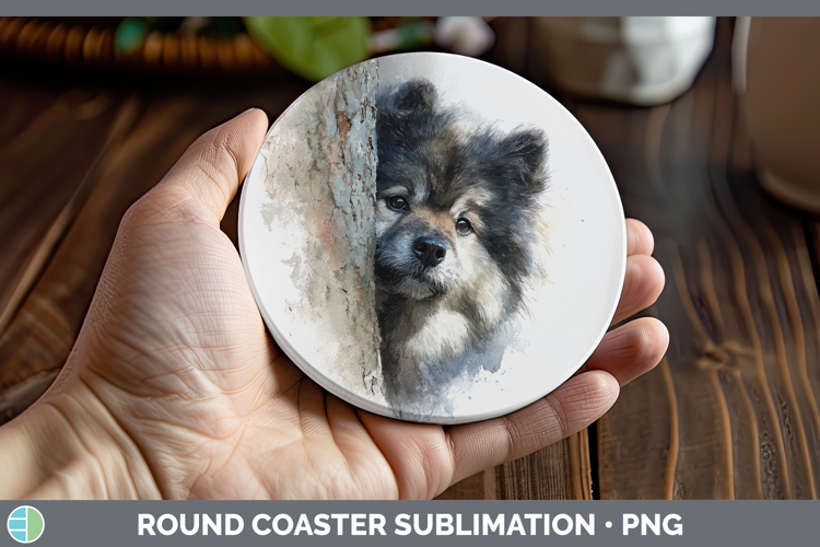 Keeshond Dogs 04 Tree Peek Round Coaster Sublimation Design