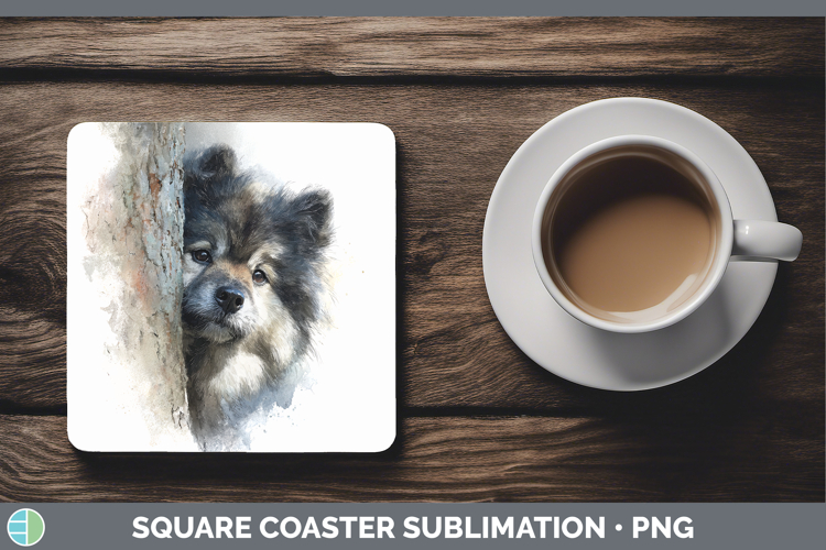 Keeshond Dogs 04 Tree Peek Square Coaster Sublimation Design