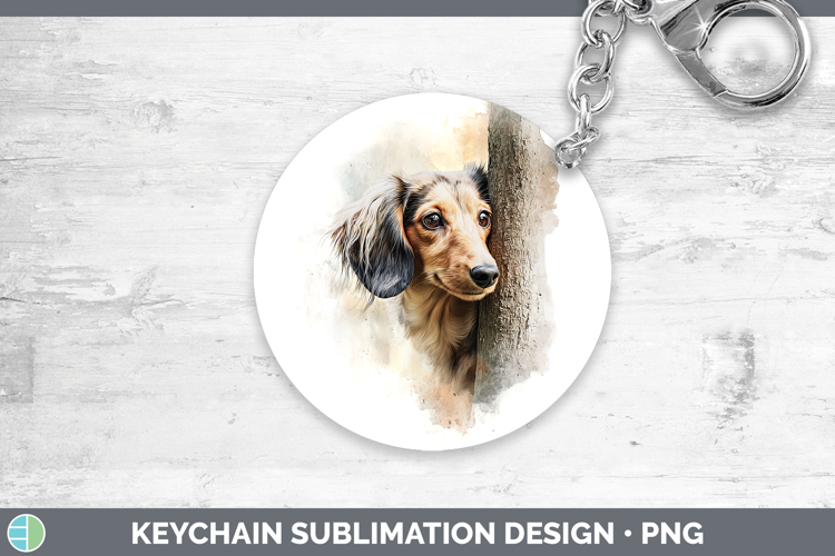 Long-haired Dachshund Dogs 04 Tree Peek Keychain Sublimation