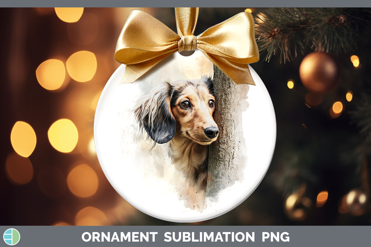 Long-haired Dachshund Dogs 04 Tree Peek Ornament Sublimation