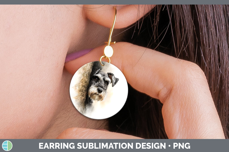 Miniature Schnauzer Dogs 04 Tree Peek Round Earrings Sublima