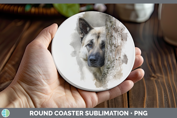 Norwegian Elkhound Dogs 04 Tree Peek Round Coaster Sublimati