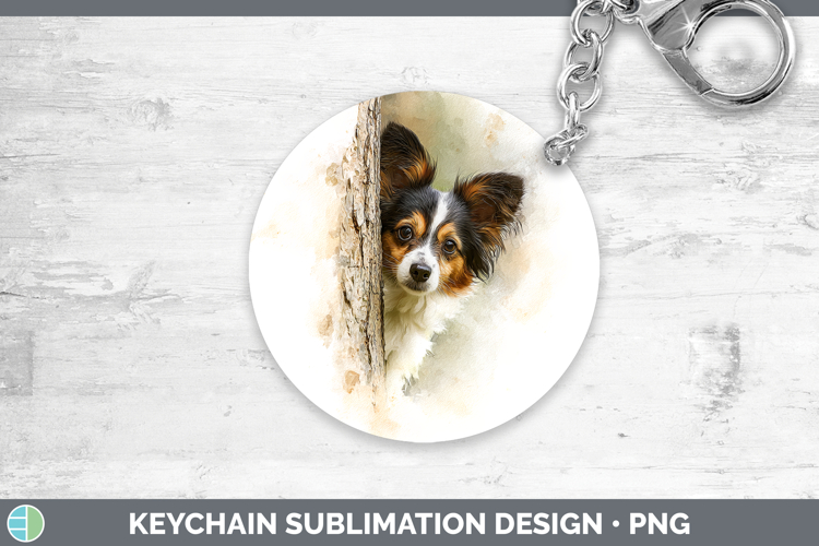 Papillon Dogs 04 Tree Peek Keychain Sublimation Design